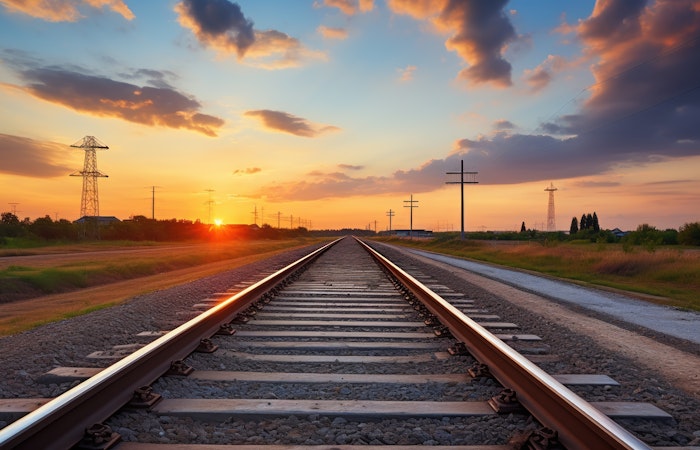 Railroad tracks leading industrial area transportation theme